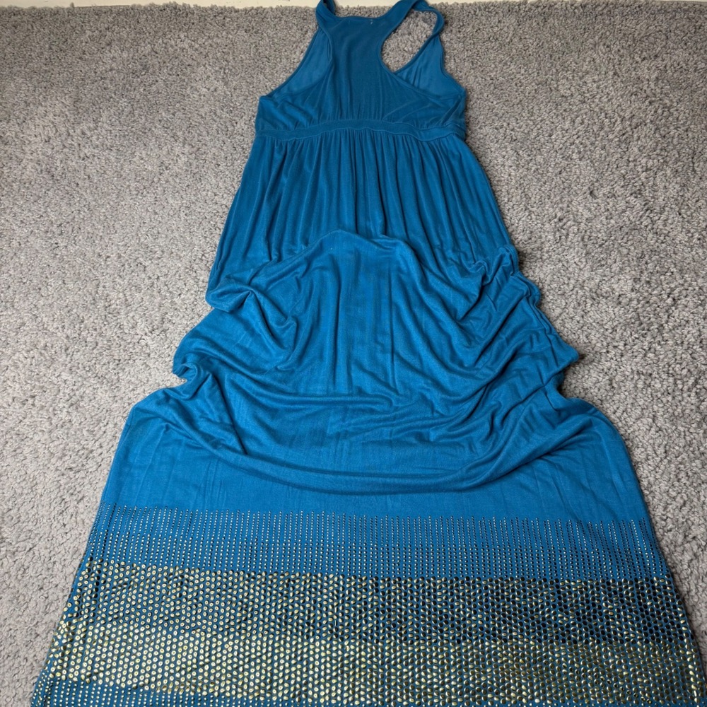 Sweetees Teal Blue Studded Hem Racerback Empire Waist Maxi Dress Womens Medium - Picture 2 of 4
